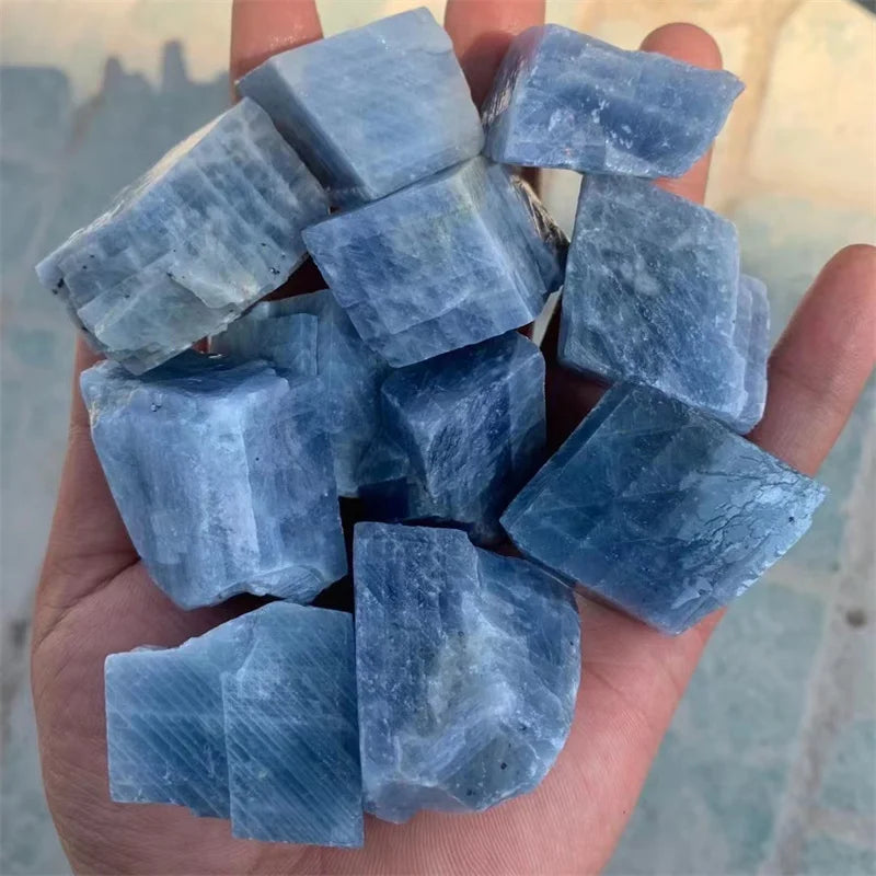 Natural Raw Stone Quartz Crystal Blue Calcite Rough Gem Healing Reiki Decoration