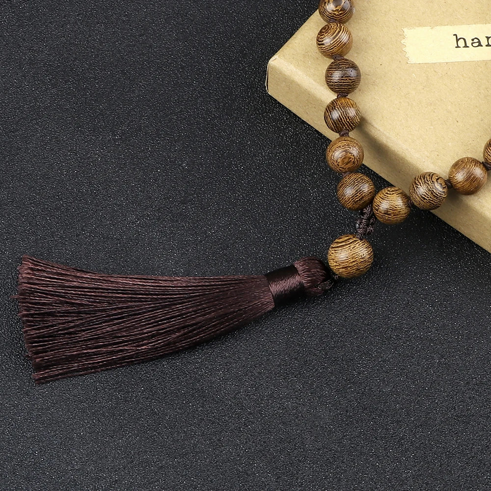 6 8 10mm Vintage 108 Mala Beads Necklace Original Wooden Bead Men Tassel Yoga Meditation Necklaces Women Prayer Buddhist Jewelry