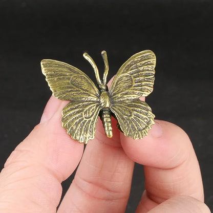 Pure Brass Butterfly Figurines Miniatures Ornament Antique Copper Insect Statue Home Decoration Crafts Accessories