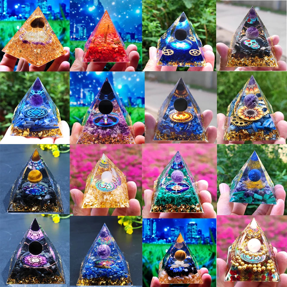 HANDMADE OHM AMETHYST SPHERE BLUE QUARTZ ORGONE PYRAMID REIKI ENERGY CHAKRA CRYSTAL HEALING ORGONITE PYRAMIDE