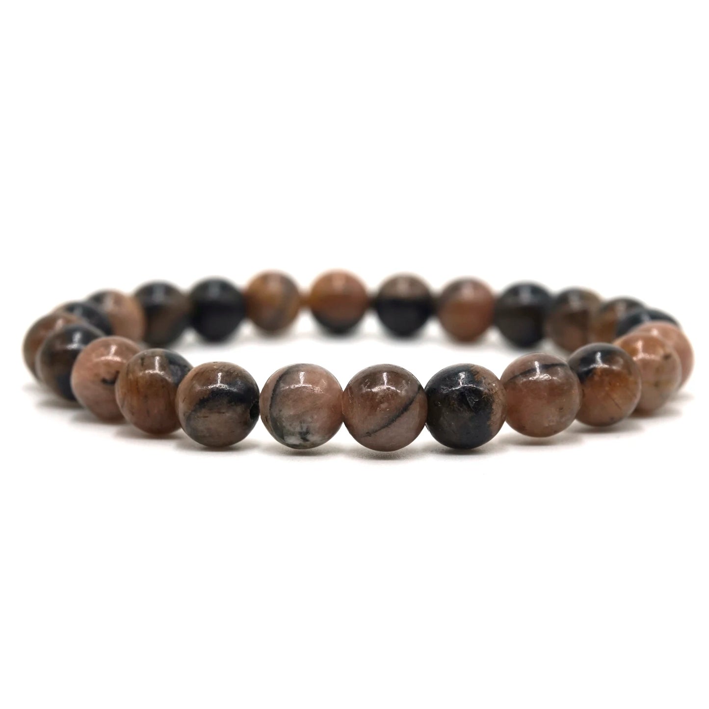 Natural Gemstone Chiastolite 8mm Beads 7.5 Inch Bracelet Andalusite Round Beads Bracelet