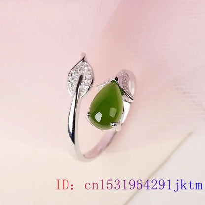 Green Jade Flower Rings Natural Jewelry Talismans Women Accessories Adjustable Ring Charms 925 Silver Gifts Luxury Amulets Real