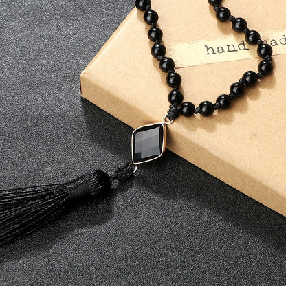 New Natural Black Obsidian Stone Necklaces Men Shiny Black Onyx 108 Mala Beads Necklace Women Buddhist Prayer Yoga Jewelry Gifts