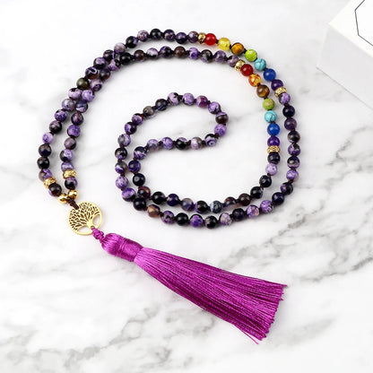 7 Chakra Reiki 108 Mala Beads Necklace For Women Men Natural Stone Tiger Eye Black Onyx Lava Beads Necklace Fashion Jewelry Gift