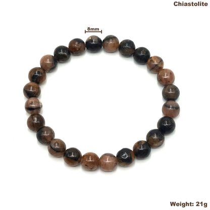 Natural Gemstone Chiastolite 8mm Beads 7.5 Inch Bracelet Andalusite Round Beads Bracelet