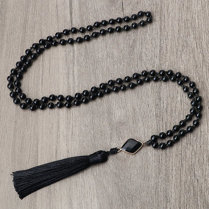 New Natural Black Obsidian Stone Necklaces Men Shiny Black Onyx 108 Mala Beads Necklace Women Buddhist Prayer Yoga Jewelry Gifts