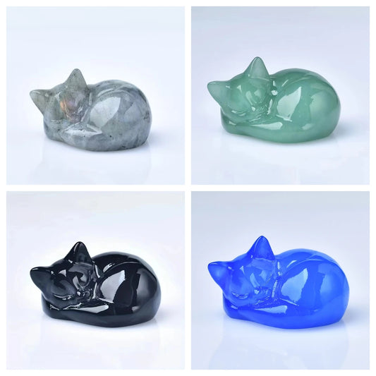 1pc Natural crystal sleeping cat statue. Made of Cupid Crystal. The meditation stone. Small gifts for home decor