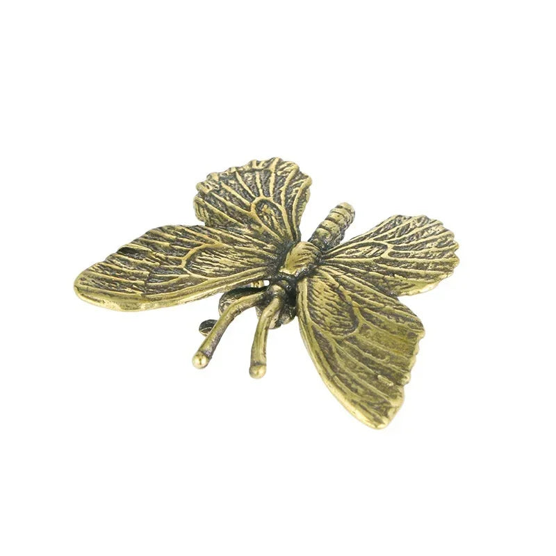Pure Brass Butterfly Figurines Miniatures Ornament Antique Copper Insect Statue Home Decoration Crafts Accessories