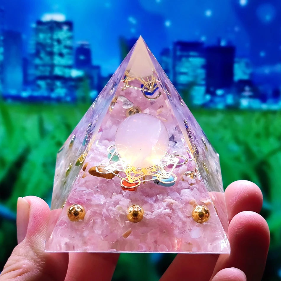 HANDMADE OHM AMETHYST SPHERE BLUE QUARTZ ORGONE PYRAMID REIKI ENERGY CHAKRA CRYSTAL HEALING ORGONITE PYRAMIDE