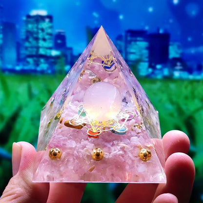 HANDMADE OHM AMETHYST SPHERE BLUE QUARTZ ORGONE PYRAMID REIKI ENERGY CHAKRA CRYSTAL HEALING ORGONITE PYRAMIDE
