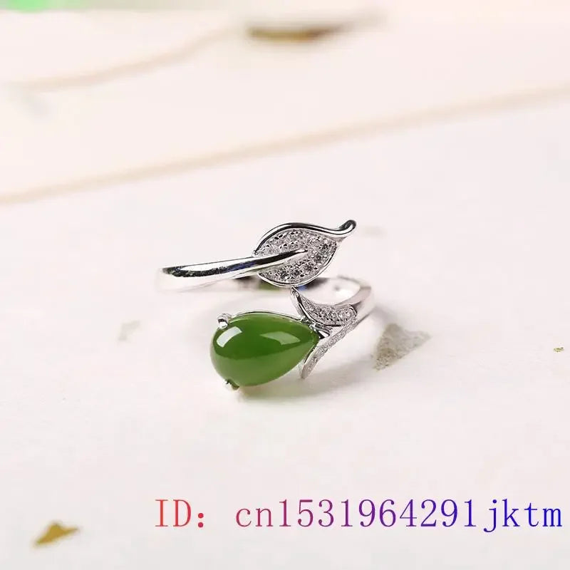 Green Jade Flower Rings Natural Jewelry Talismans Women Accessories Adjustable Ring Charms 925 Silver Gifts Luxury Amulets Real