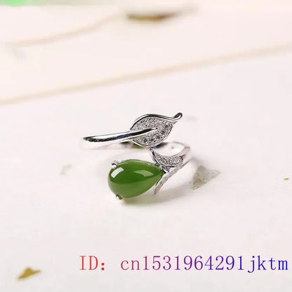 Green Jade Flower Rings Natural Jewelry Talismans Women Accessories Adjustable Ring Charms 925 Silver Gifts Luxury Amulets Real