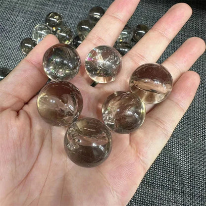 Smoky Crystal Small Sphere Natural Stone Quartz Gemstone Polished Gem Ball Healing Reiki Decoration