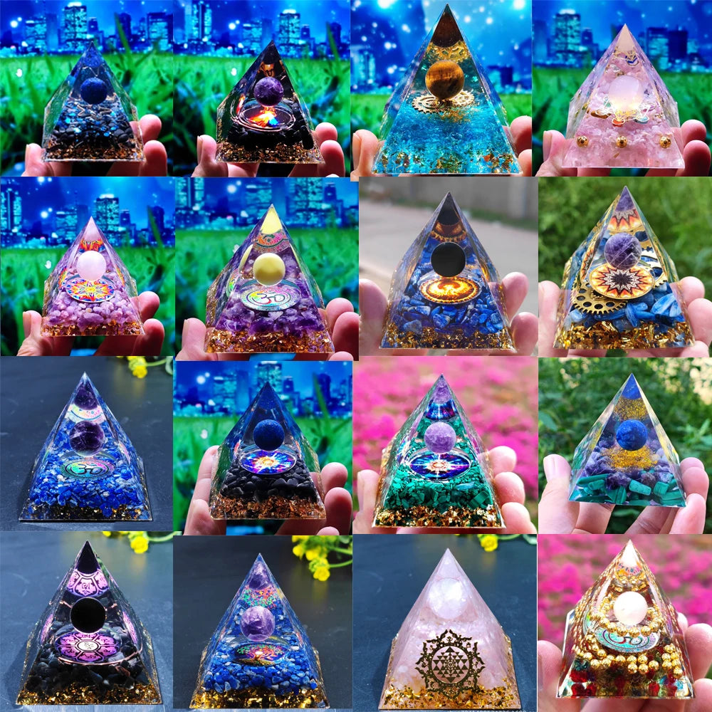 HANDMADE OHM AMETHYST SPHERE BLUE QUARTZ ORGONE PYRAMID REIKI ENERGY CHAKRA CRYSTAL HEALING ORGONITE PYRAMIDE