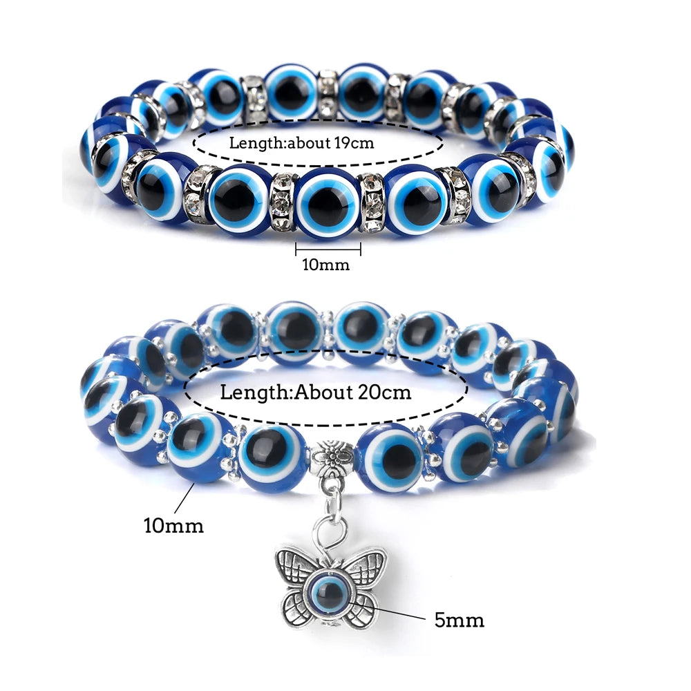 New Turkish Evil Eye Beads Bracelet for Women Men Hand Chain Crystal Spacer Healing Couple Bangle Chain Pulsera Jewelry for Gift