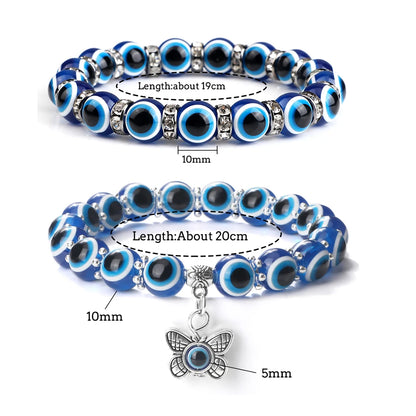 New Turkish Evil Eye Beads Bracelet for Women Men Hand Chain Crystal Spacer Healing Couple Bangle Chain Pulsera Jewelry for Gift