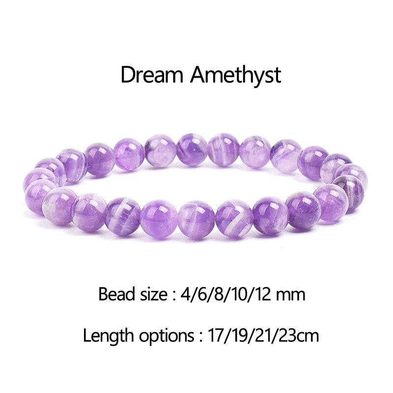 4-12 MM Natural Lace Amethysts Bracelet Purple Crystal Dream Amethyst Reiki Gem Stone Round Beads Bracelets Jewelry Couple Gifts