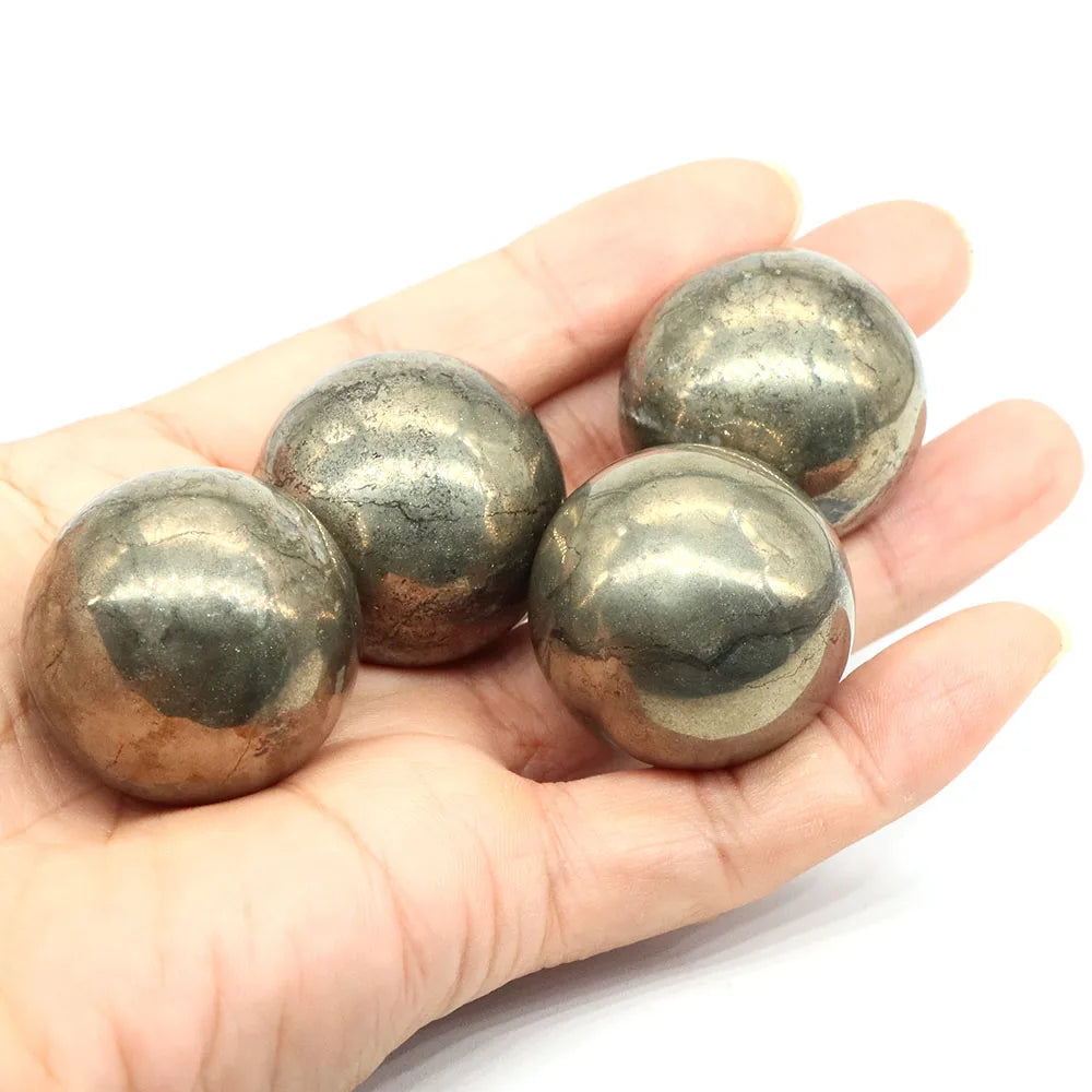 30mm Iron Pyrite Ball Natural Stone Carved Reiki Healing Crystal Energy Sphere Feng Shui Gem Crafts Home Room Decoration Gifts
