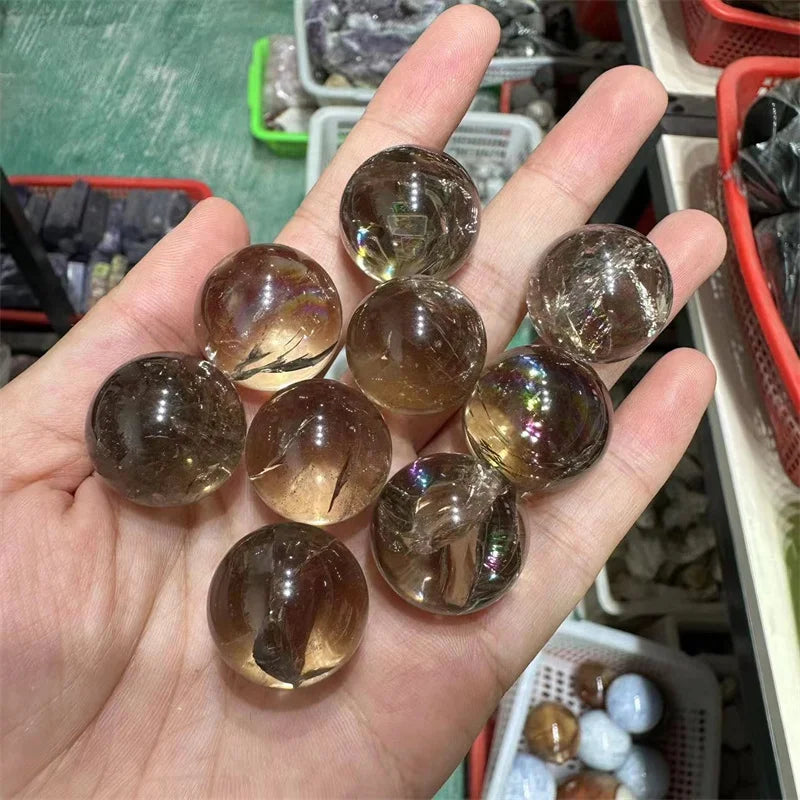 Smoky Crystal Small Sphere Natural Stone Quartz Gemstone Polished Gem Ball Healing Reiki Decoration