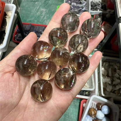 Smoky Crystal Small Sphere Natural Stone Quartz Gemstone Polished Gem Ball Healing Reiki Decoration