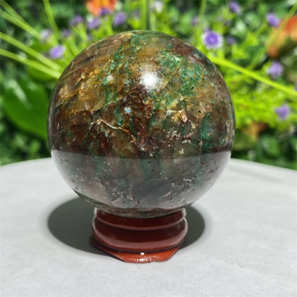 Natural Gemstone Garnet Emerald Ball Energy Stone Healing Mineral Handwork Sphere Home Decoration Gift Stone