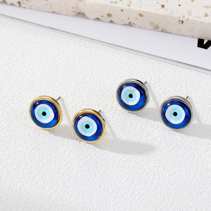 Resin Blue Evil Eye Stud Earrings Women Gift Fashion Retro Unique Simple Round Geometric Pierced Earring Wedding Party Jewelry