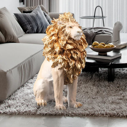 Golden Lion Statue Floor Home Decor Art Big Resin Sculpture New Year 2024  Indoor Large Luxury Ornament Sculpture Modern