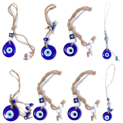 Classic Turkey Evil Blue Eye Twine String Drop Pendant Lucky Jewelry Glass Keychain Men Women's Car Key Rings