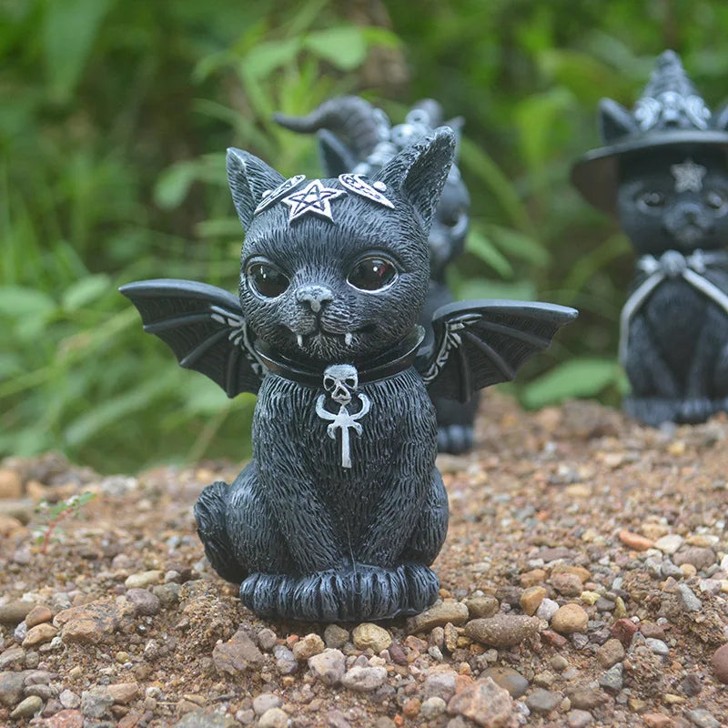 Garden Witch Cat Sculpture Gothic Kitten Decoration Halloween Magic Cat Statue Resin Craft Ornament Home Outdoor Courtyard Decor