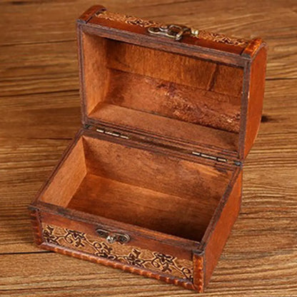 Jewelry Organizer Box Retro Imitation Copper Latch Printed Wooden Mini Treasure Chest Storage Box Photography Prop Earrings Box