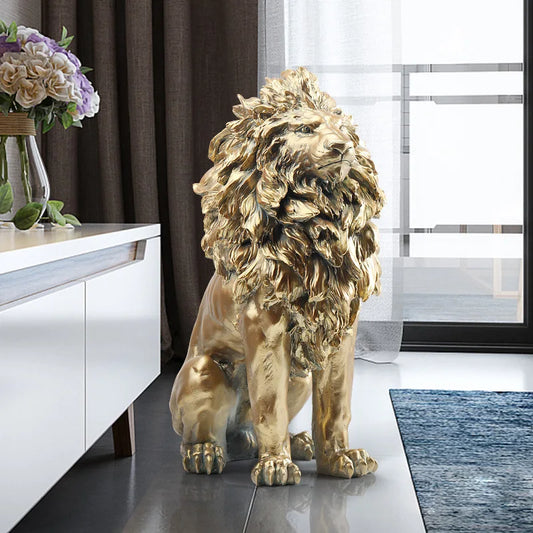 Golden Lion Statue Floor Home Decor Art Big Resin Sculpture New Year 2024  Indoor Large Luxury Ornament Sculpture Modern
