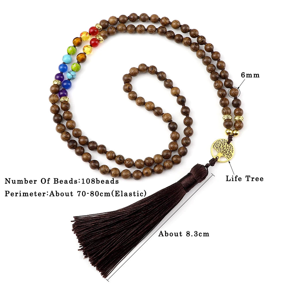 7 Chakra Reiki 108 Mala Beads Necklace For Women Men Natural Stone Tiger Eye Black Onyx Lava Beads Necklace Fashion Jewelry Gift