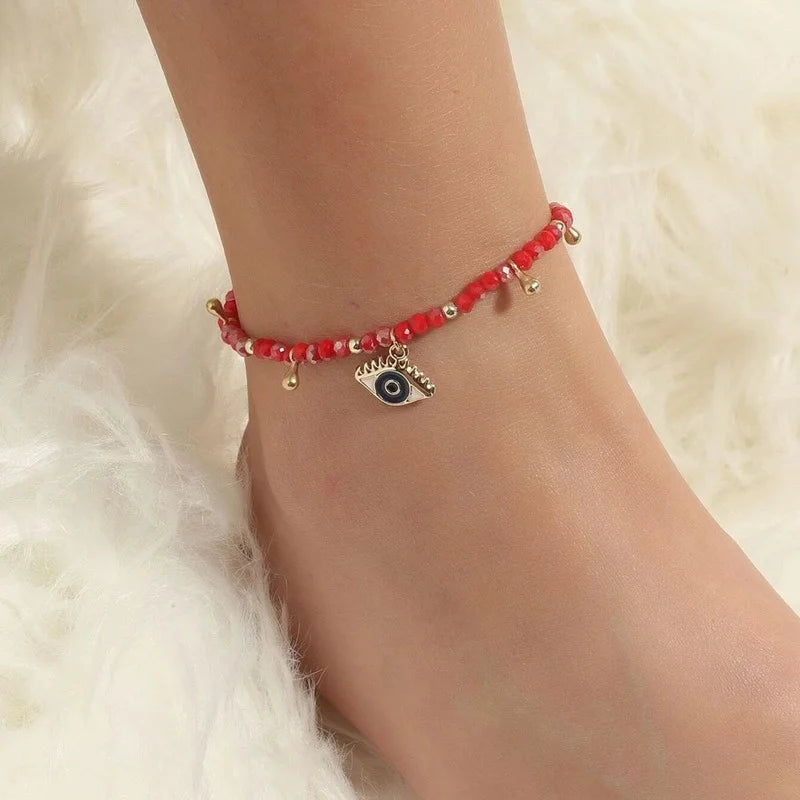 2024 Black White Red Mixex Color Beaded Anklets For Women Summer Holidays Beach Foot Jewelry Evil Eye Ankle Bracelet On the Leg