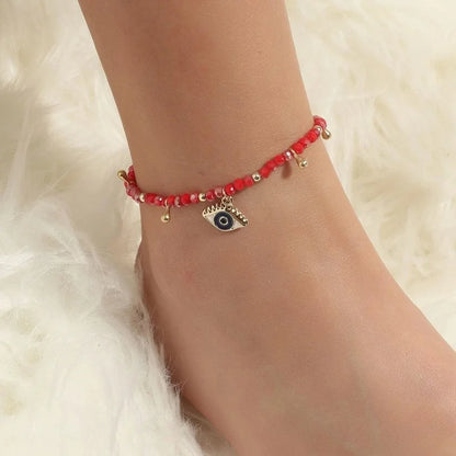 2024 Black White Red Mixex Color Beaded Anklets For Women Summer Holidays Beach Foot Jewelry Evil Eye Ankle Bracelet On the Leg