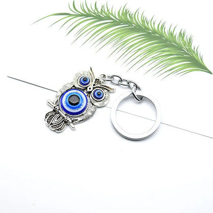 Blue Evil Eye Owl Keychain for Women Men Pendant Lucky Charm Animal Car Key Chain KeyRing Fashion Jewelry Bag Accessories Gift