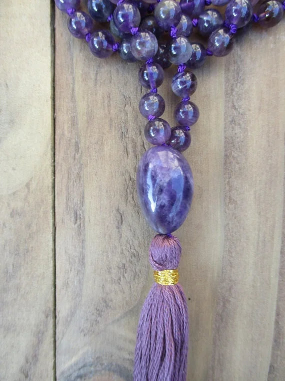 Amethyst Mala Necklace / Healing Mala / Mala Beads 108 / Hand Knotted Mala / Gemstone Necklace / Gemstone Bracelet