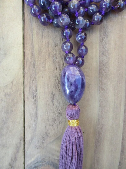 Amethyst Mala Necklace / Healing Mala / Mala Beads 108 / Hand Knotted Mala / Gemstone Necklace / Gemstone Bracelet