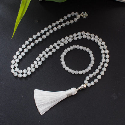 8mm Chatoyant Cat's Eye Stone Cyclophane Beads Knotted 108 Mala Necklace Meditation Yoga Prayer Jewelry for Women