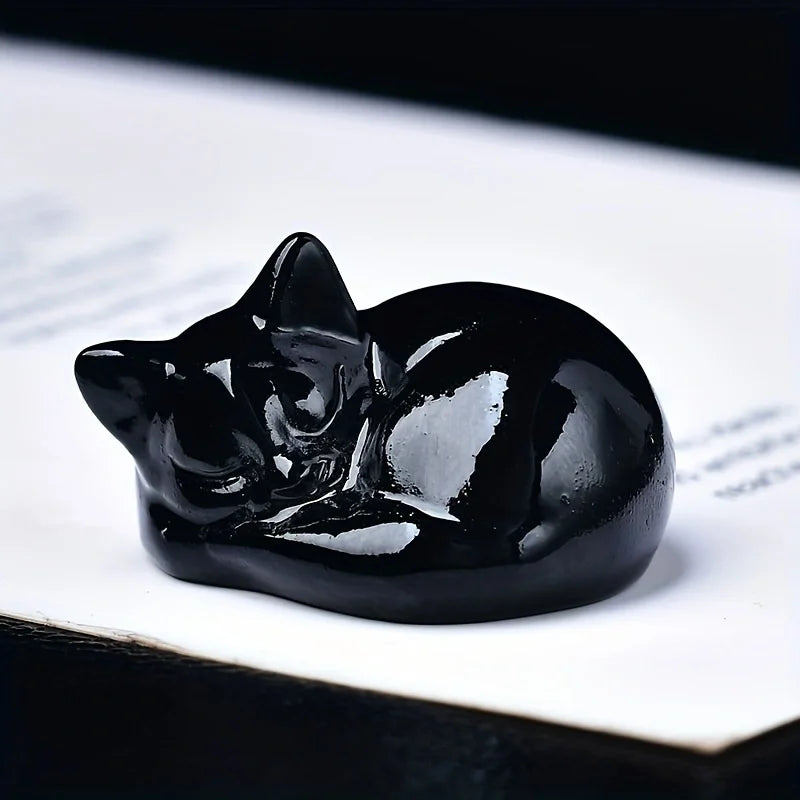 1pc Natural crystal sleeping cat statue. Made of Cupid Crystal. The meditation stone. Small gifts for home decor