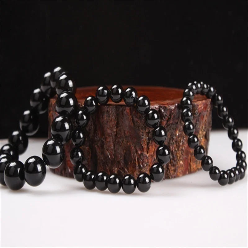 Natural Black Tourmaline Bracelet Stone Beads Bracelet Gem Stone Energy Bracelet Men Yoga Energy Handmade Women Gift