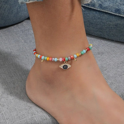 2024 Black White Red Mixex Color Beaded Anklets For Women Summer Holidays Beach Foot Jewelry Evil Eye Ankle Bracelet On the Leg