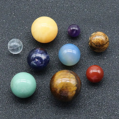 Natural Crystal 8 9 Planets Ball Solar Sun System Rock Quartz Stones Beads Healing Reiki Chakra Energy Sphere Galaxy Model Globe