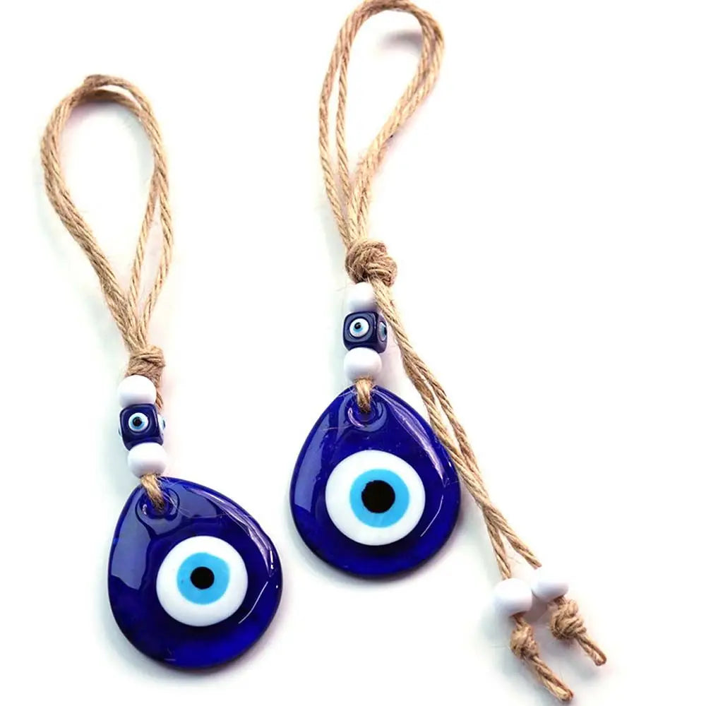 Classic Turkey Evil Blue Eye Twine String Drop Pendant Lucky Jewelry Glass Keychain Men Women's Car Key Rings