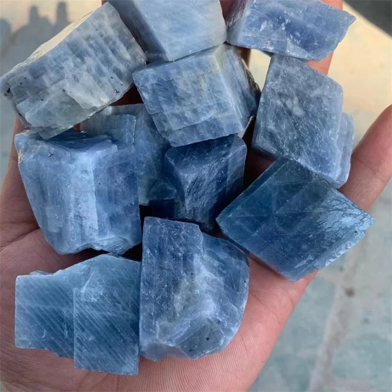 Natural Raw Stone Quartz Crystal Blue Calcite Rough Gem Healing Reiki Decoration
