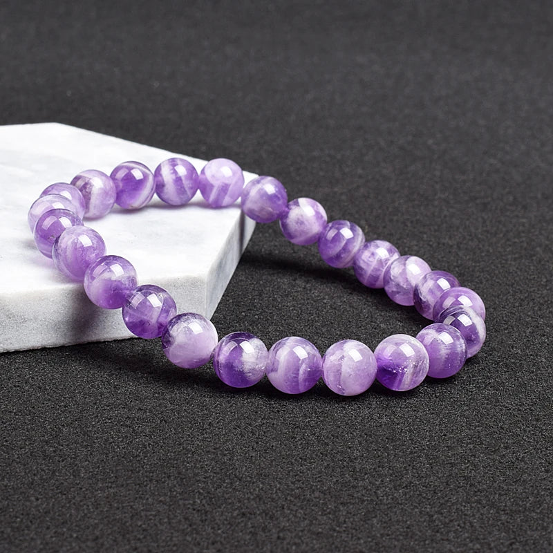 4-12 MM Natural Lace Amethysts Bracelet Purple Crystal Dream Amethyst Reiki Gem Stone Round Beads Bracelets Jewelry Couple Gifts