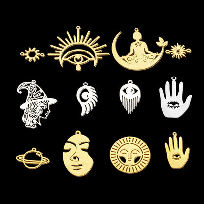 5pcs/Lot 316 Stainless Steel Eye of Evil Angel Sun Charm Pendant for Necklaces Wholesale Witch face Charms for DIY Jewelry Make