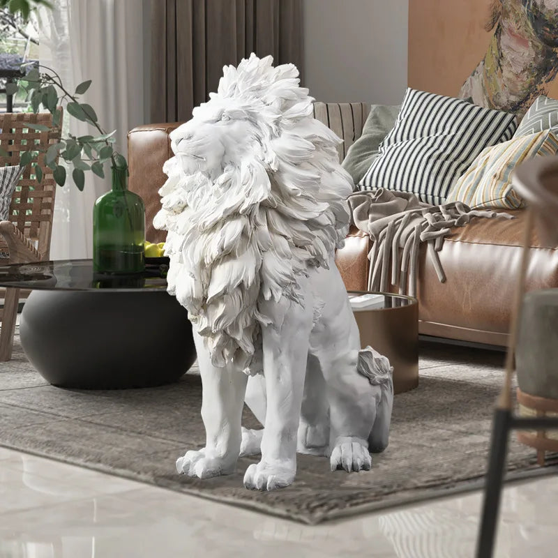 Golden Lion Statue Floor Home Decor Art Big Resin Sculpture New Year 2024  Indoor Large Luxury Ornament Sculpture Modern