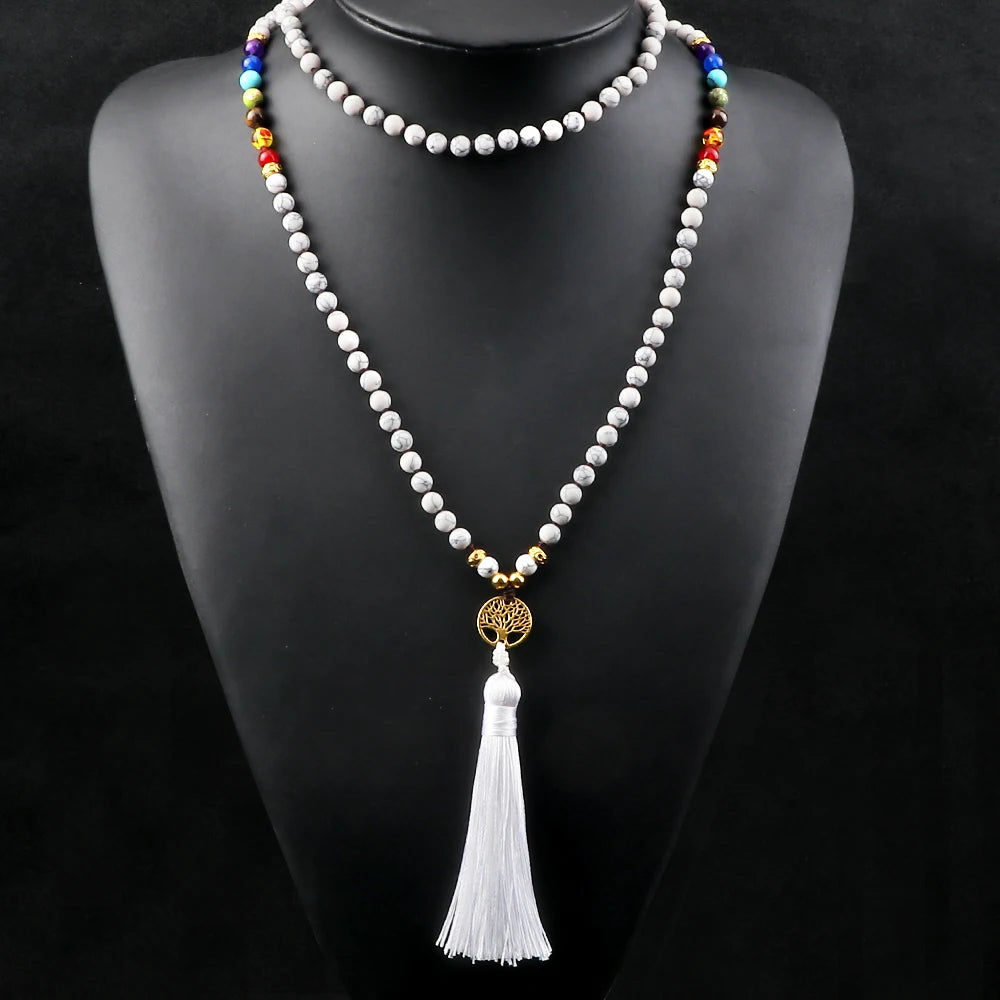 7 Chakra Reiki 108 Mala Beads Necklace For Women Men Natural Stone Tiger Eye Black Onyx Lava Beads Necklace Fashion Jewelry Gift