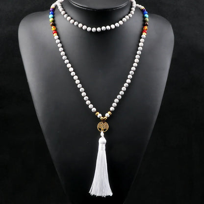 7 Chakra Reiki 108 Mala Beads Necklace For Women Men Natural Stone Tiger Eye Black Onyx Lava Beads Necklace Fashion Jewelry Gift