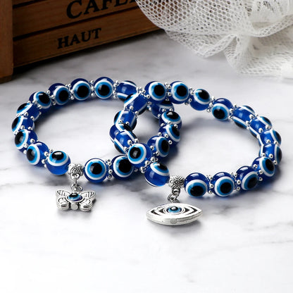 New Turkish Evil Eye Beads Bracelet for Women Men Hand Chain Crystal Spacer Healing Couple Bangle Chain Pulsera Jewelry for Gift